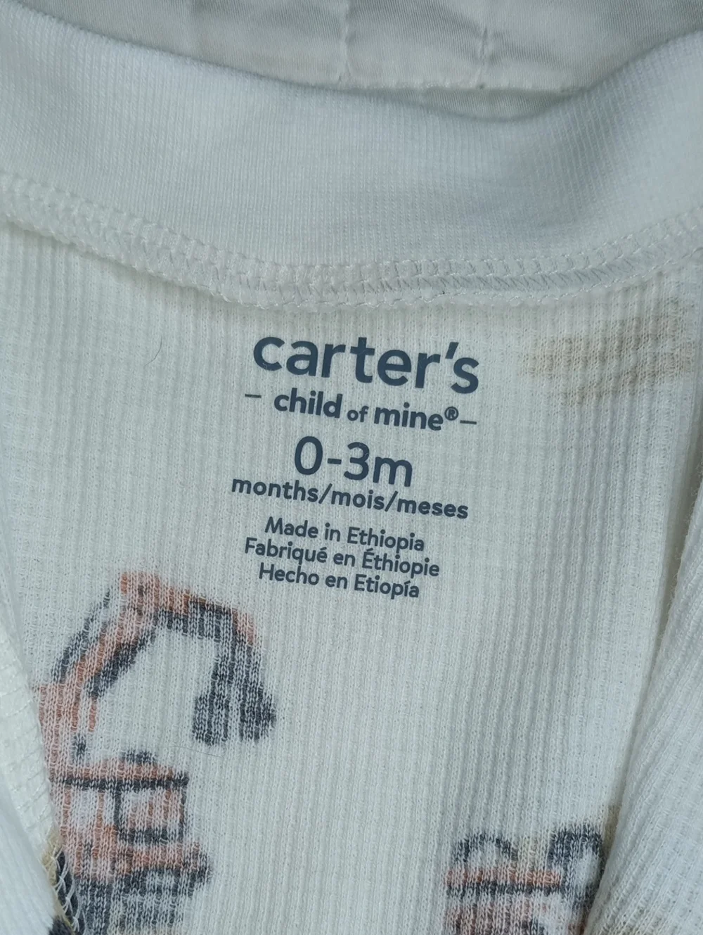 Carter's White Footed One-Piece with Orange & Yellow Construction Print